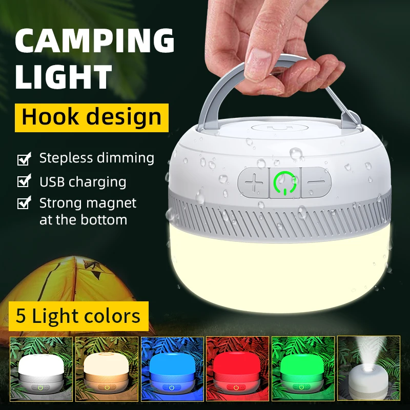 

LV10 Camping Lamp ABS Multiple Light Colors IP65 Strong Magnet At The Bottom Stepless Dimming USB Charging Hook Design Tools