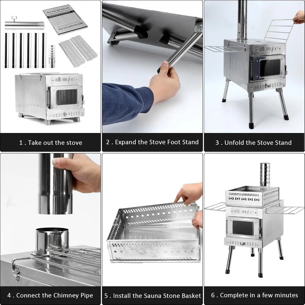 Outdoor Sauna Hot Tent Stove, Rocket Stove Heater, Portable Camping Wood Stove for Dry Sauna, Cooking for Husband and Friends 4
