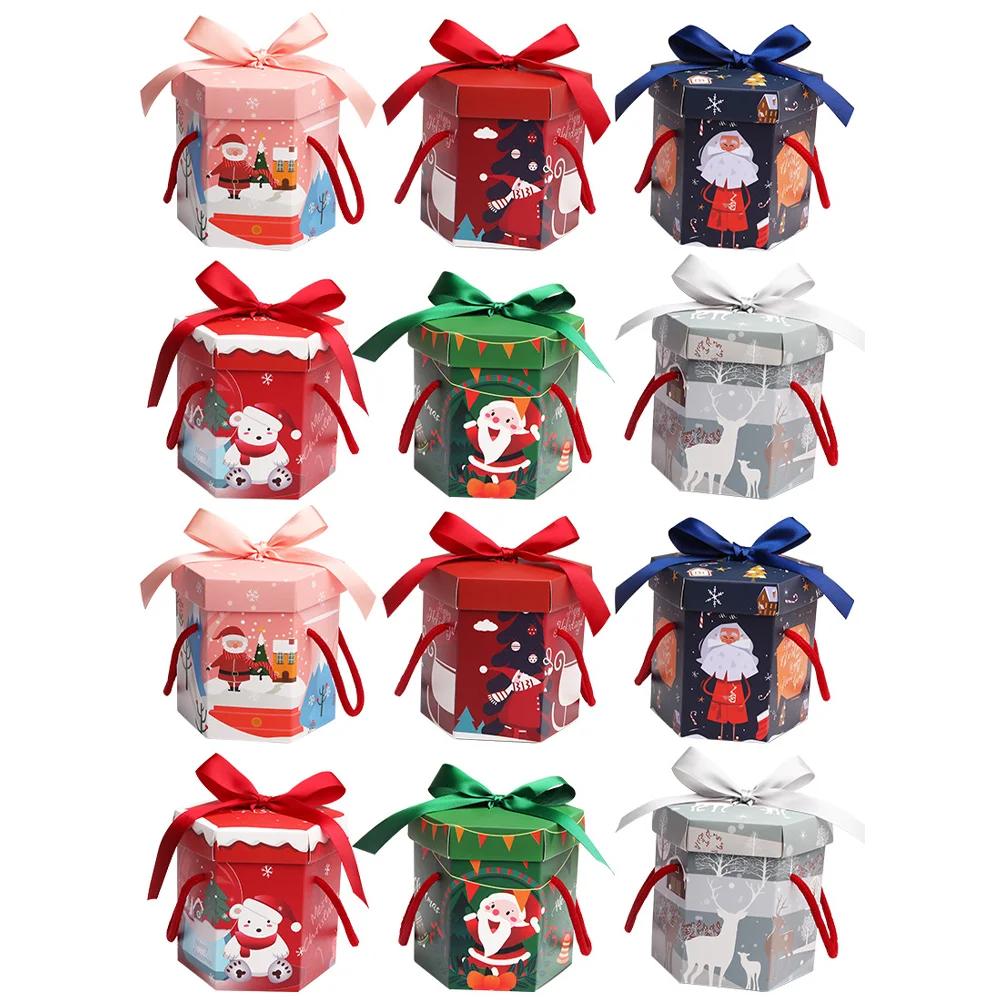

12Pcs Christmas Gift Box Hexagon Paper Box Gift Packaging Box Candy Box Gift Container Random Style