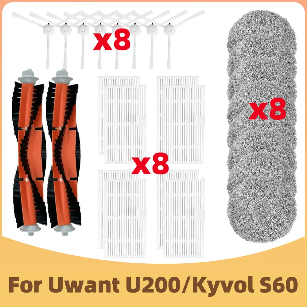 Compatível com Uwant U200kyvol S60lydsto w2 Peças de Reposição do Aspirador de pó Robô Bolsa de pó Escova Principal Lateral Filtro Hepa Pano de Mop