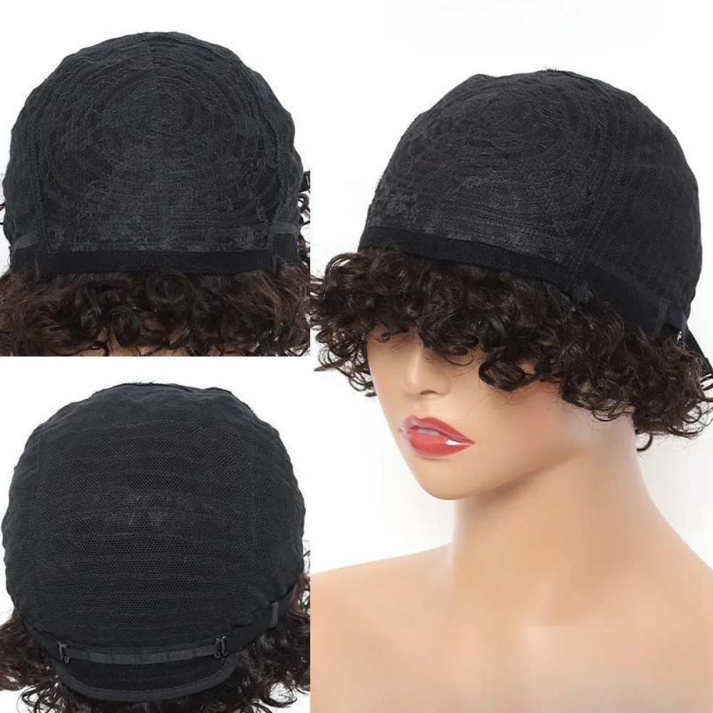 Human Hair Afro Kinky Curly Short Wigs For Women Full Machine Made Natural Black Glueless Wear And Go Brazilian Remy Hair