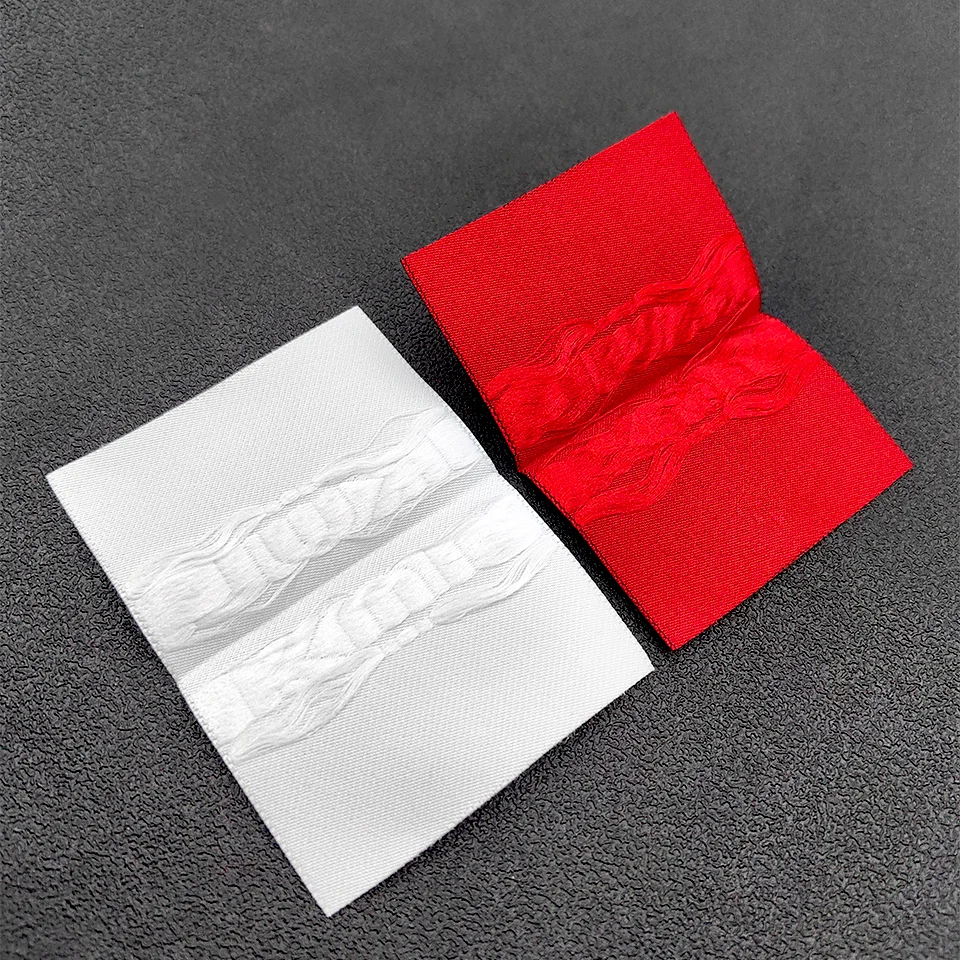 Woven Clothing Labels for Cut and Fold Textured Damask Embroidery Neck Tags Sew on Collar