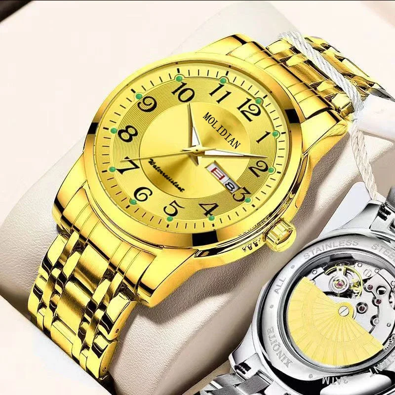 Classic Business Men's Mechanical Watch with Digital Dial Date and Week Display Clock Night Light Waterproof