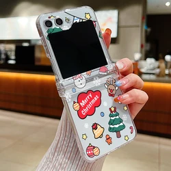 Festive Santa & Elk Design Clear Hard Folding Phone Case for Samsung Z Flip7 FE (A657)