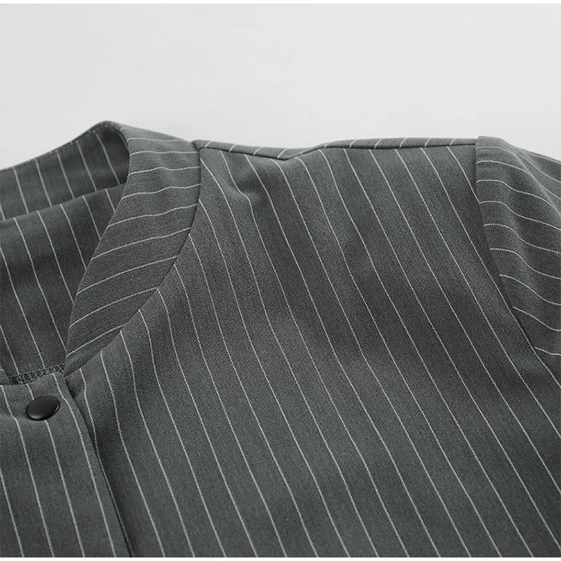 Striped Short Jackets Skirts Set Women Casual Long Sleeve Suit Coat Mini Skirt Sets Female Elegant Chic Gray Outfits Streetwear