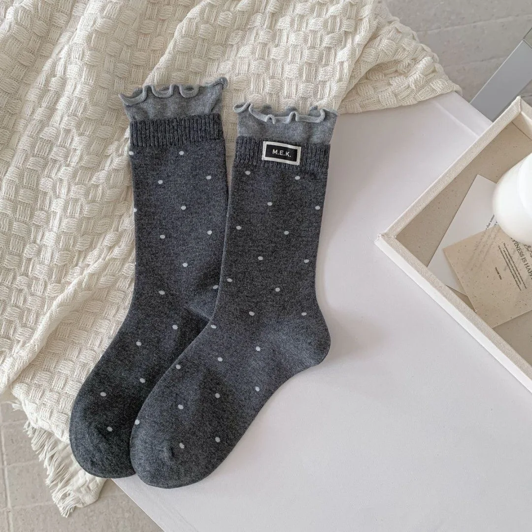 Socks For Women New Dots Cute Frilly Casual Fashion Long Socks Breathable Preppy Style Ladies Novelties Socks Cotton Soft Comfy - 6