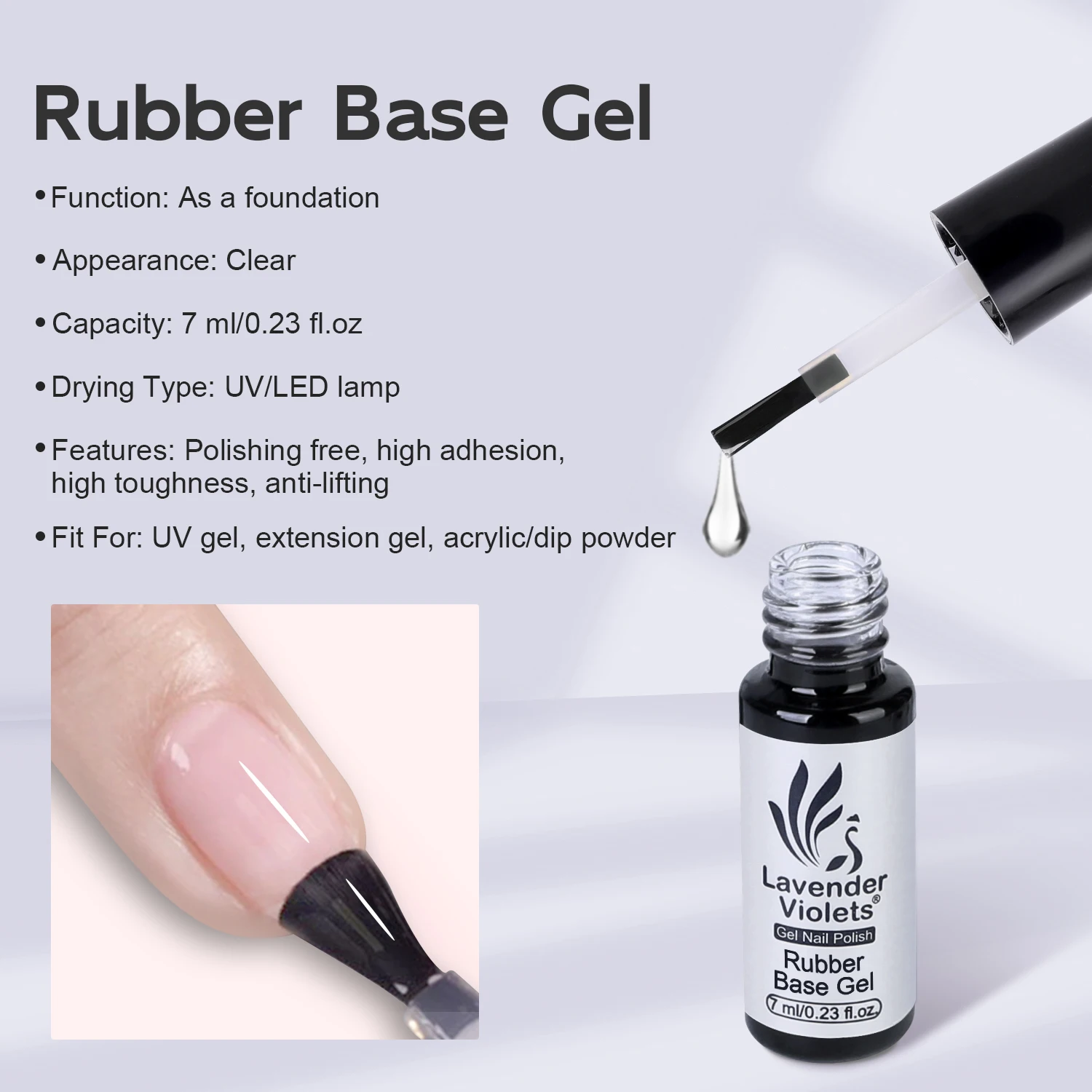 7ml Rubber Base Coat, High Adhesion Soak Off Base Gel Nail Polish, Long Lasting for Salon Quality Women Manicure Nail Art Design