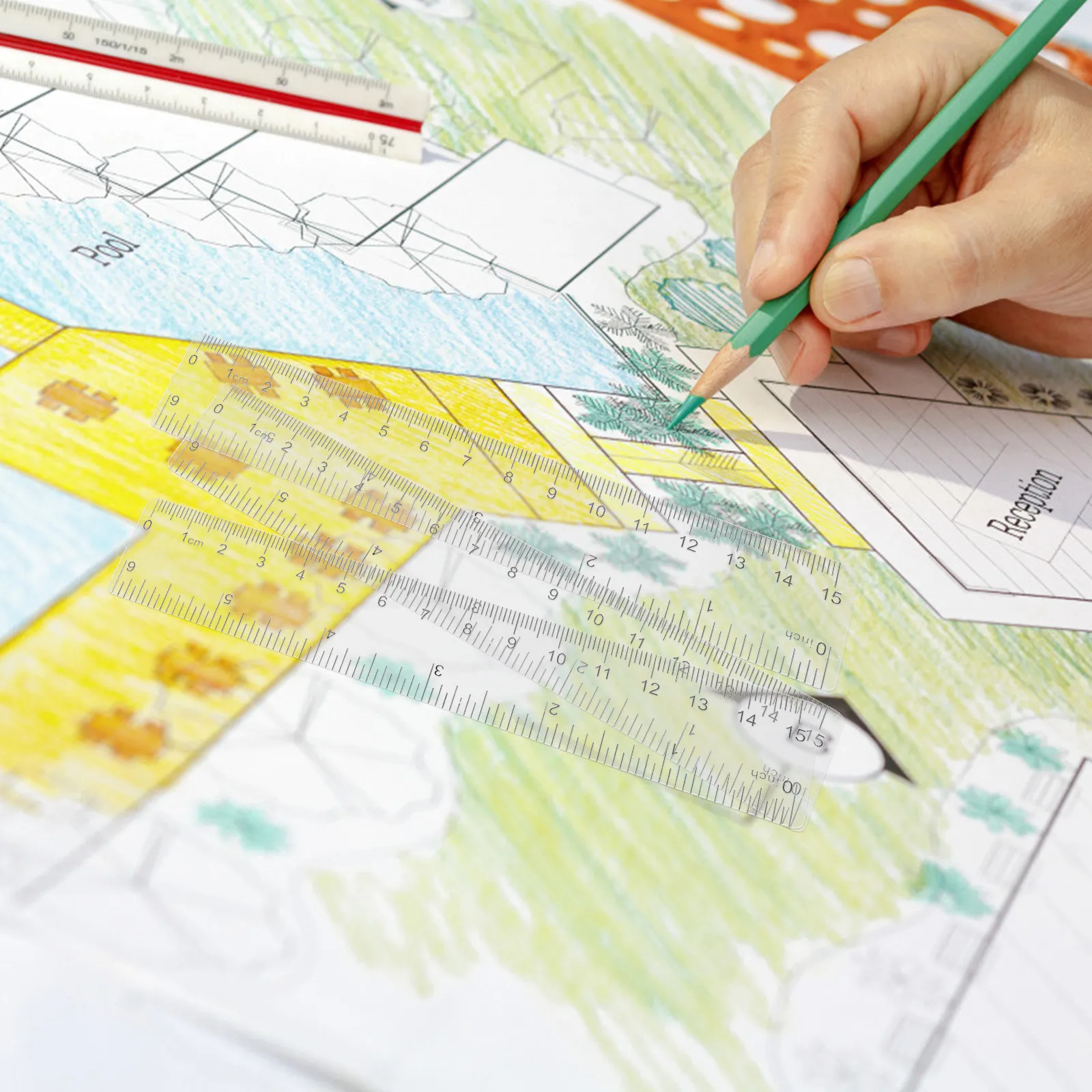 25Pcs 투명 플라스틱 자 정밀 측정 그리기 도구 부드러운 가장자리 피부 자극 없음 학생들을 위한 다목적