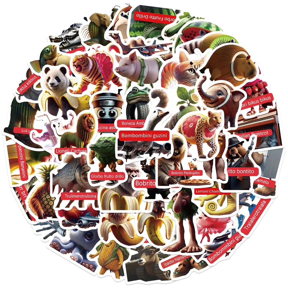Evadollina Sticker, 50 Stuks Brainrot Stickers, Tung Tung Tung Tung