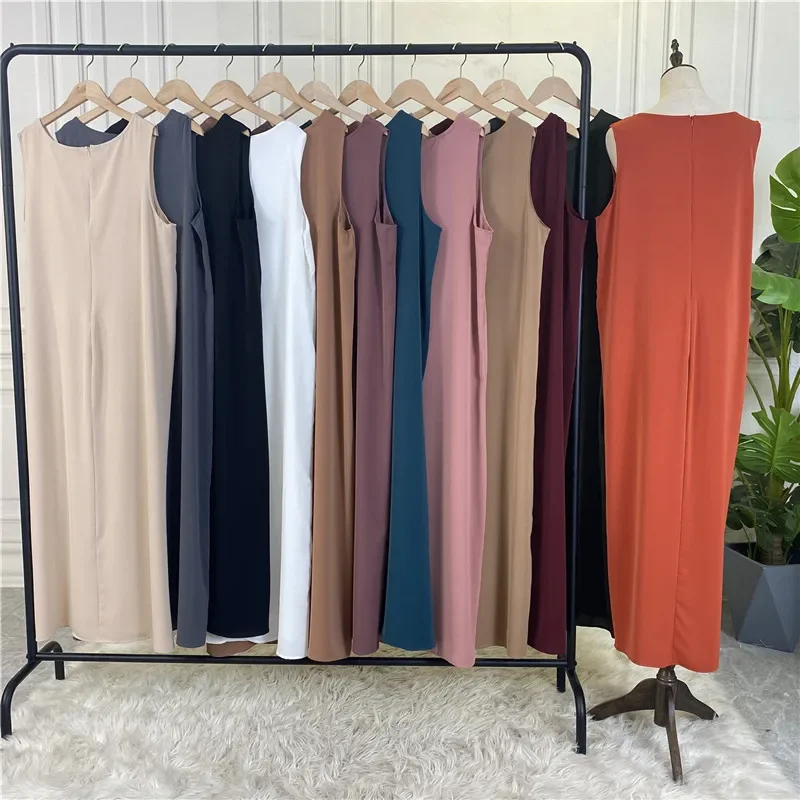 Dubai Abaya Under Dress Vestidos All-Match Casual Muslim Wear Sleeveless Inner Dresses for Women Robe Caftan Islamic Clothing