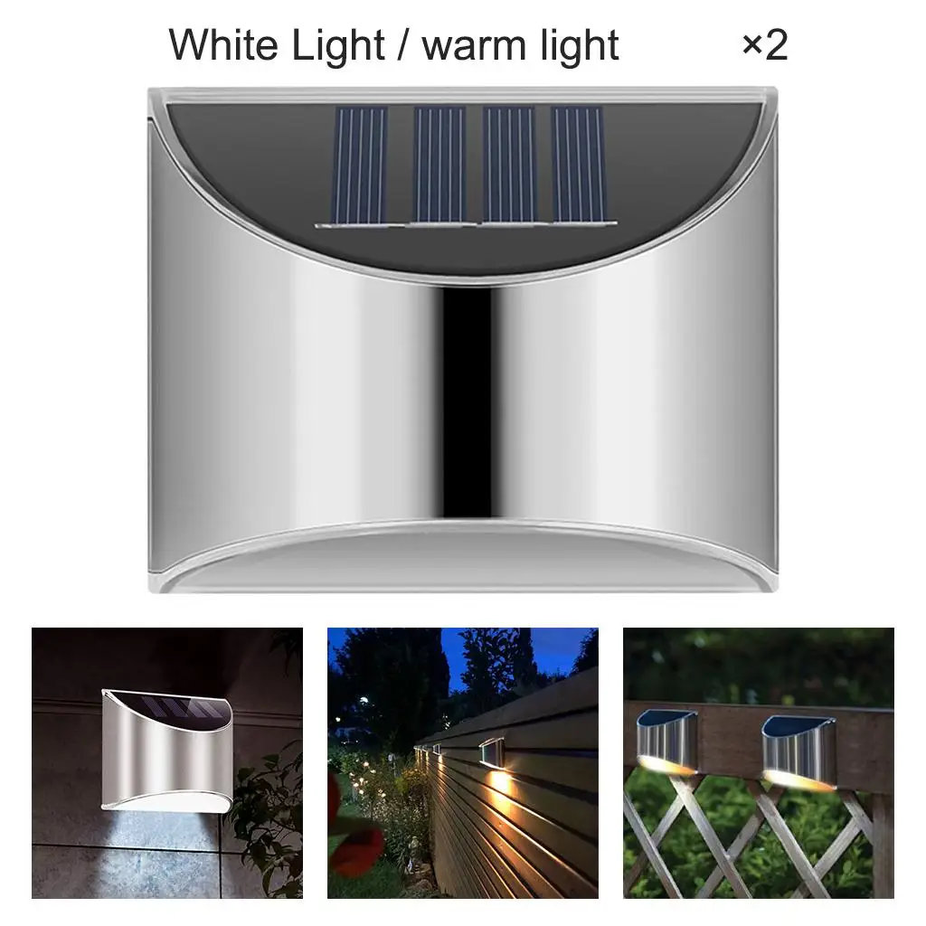 2Pieces LED Solar Path Stair Lights IP55 Waterproof Outdoor Garden Yard Fence Wall Lawn Landscape Lamp Staircase Night Light