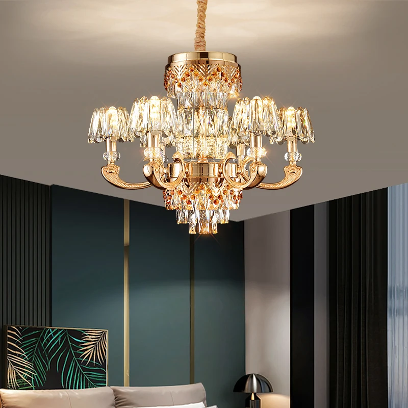 

E14 European Style K9 Crystal Chandelier Luxury Hanging Light Classical Lamp Lustre Vintage Luminaire Model Living Room Dinning