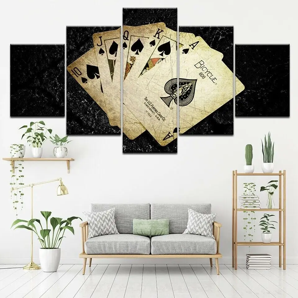 

No Framed 5Pcs Poker Cards Royal Flush Mural Paintings Canvas Pictures Wall Print Art Sheets Posters for Living Room Home Decor