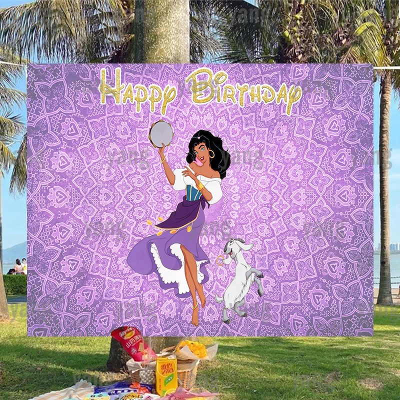 Disney Cartoonthe Hunchback Di Notre Dame Esmeralda Fondali Viola Backgrond Ragazze Festa Di Compleanno Sfondo Personalizzato Fotografia