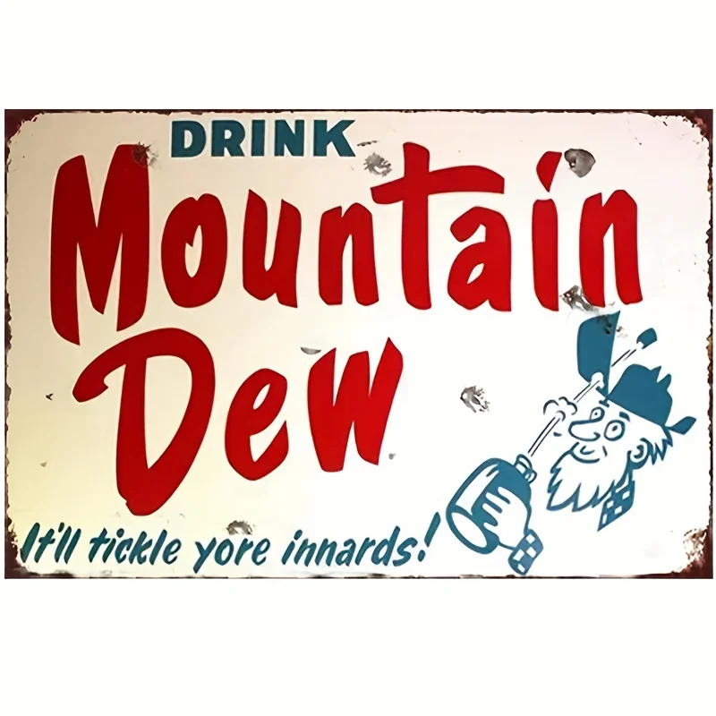 Vintage Porcelain Look Mountain Dew Soda Metal Tin Sign 8 ''X 12'' Impermeabile Antipolvere Per La Casa Ristorante Bar Cafe Garage Decor