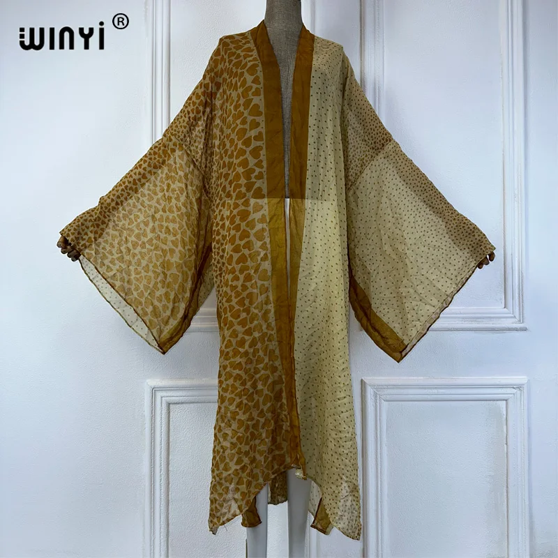 WINYI 아프리카 추상화 프린트 해변 커버 업, 기모노 의상, 맥시 원피스 가디건, 여성 비치웨어, 2024 아바야, 두바이, 럭셔리, 여름
