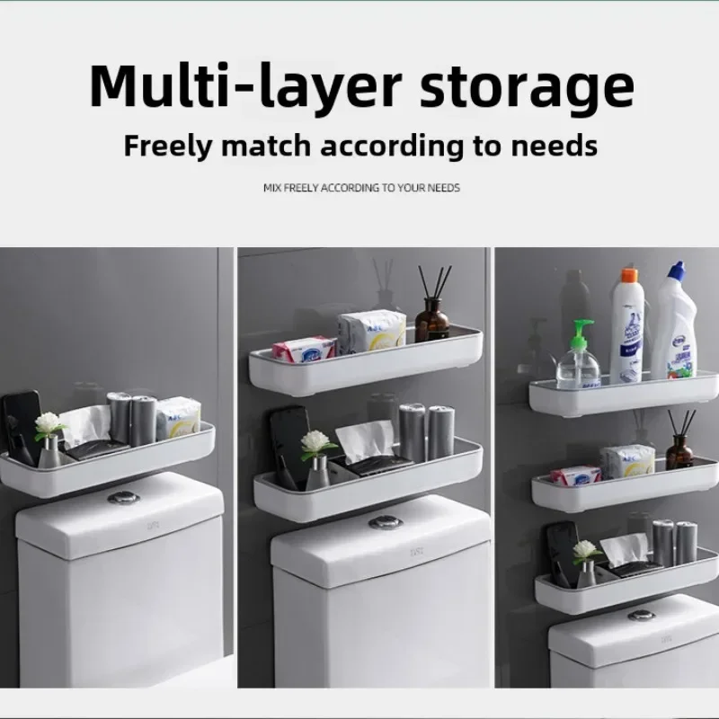 Wall Hanging Toilet Bathroom Storage Cabinet Rack Punch Free Multifunctional Artifact Above Toilet Rack Shelf Organizer 2