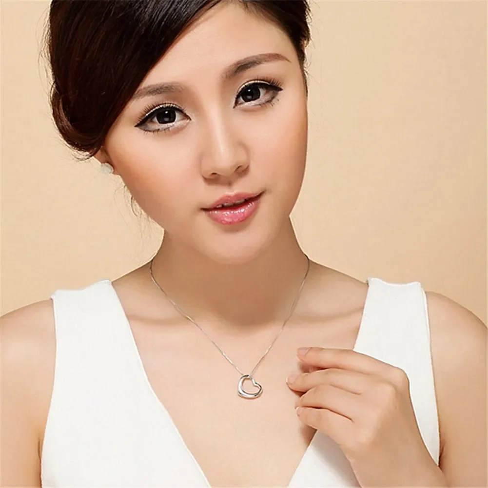 925 Sterling Silver heart Pendant Necklace For Women Holiday gift party wedding accessories charms Jewelry pendant necklace silver necklace silver pendant silver necklace charms 45cm