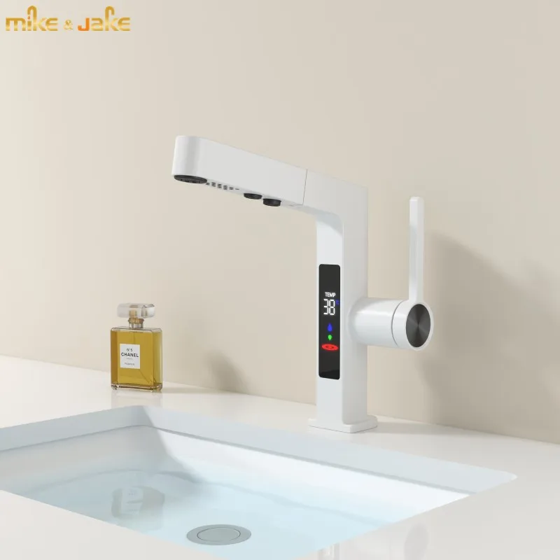 

Выдвижной кухонный смеситель с белым распылителем, кран для раковины с одной ручкой, белый, для горячей и холодной воды