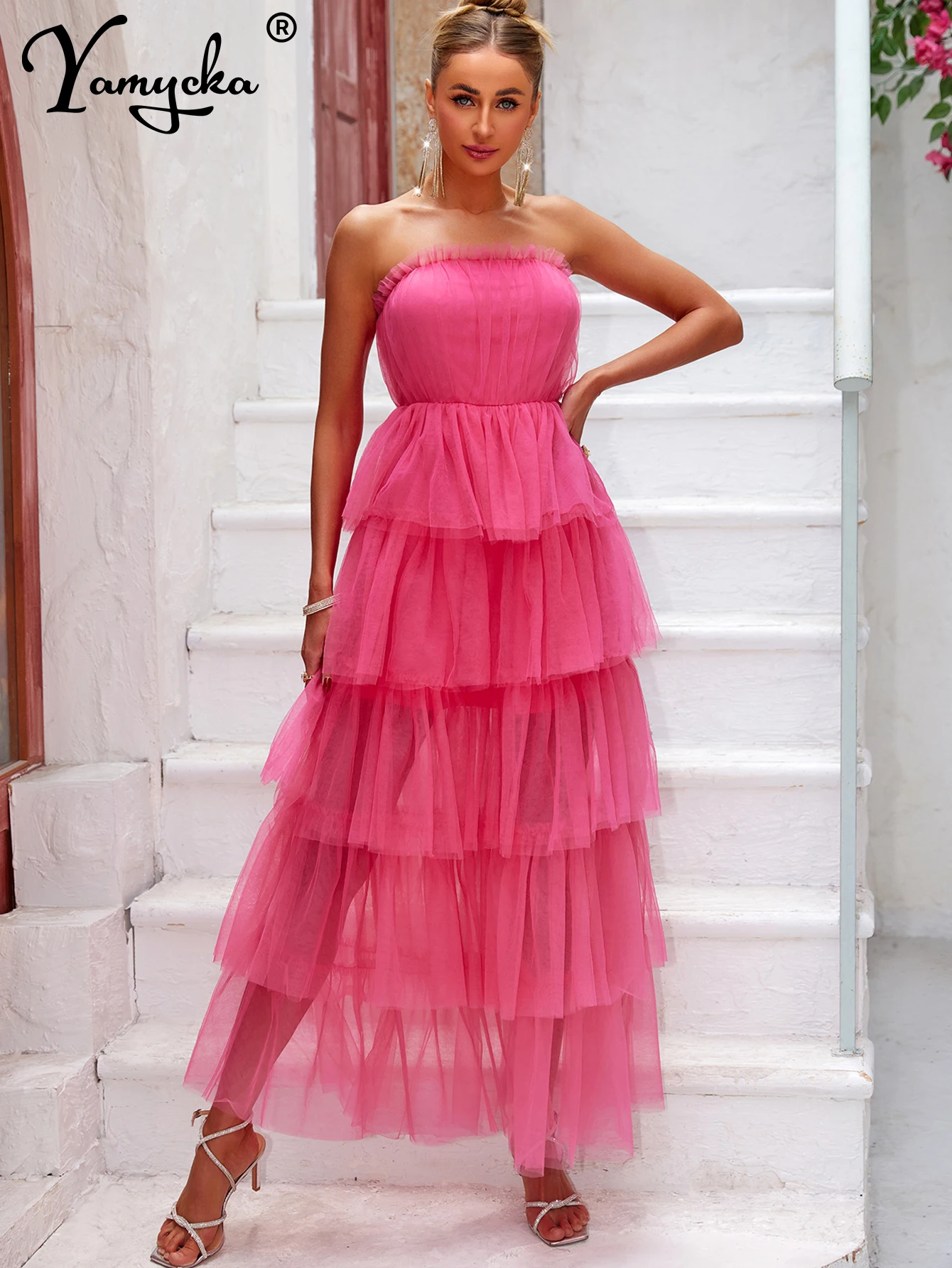 

Sexy backless mesh maxi sleeveless summer dress women elegant birthday party dresses luxury Gauze evening long dresses vestidos
