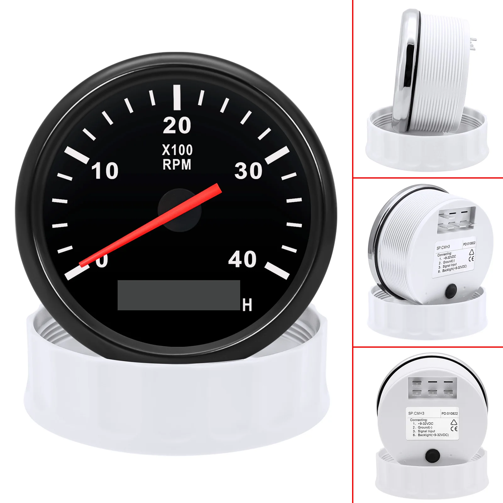 85mm Tachometer 0-4000RPM Meter Gauge LCD Hourmeter Red Backlight For 1 2 3 4 5 6 7 8 Cylinder Diesel Gasoline Engine 12V 24V