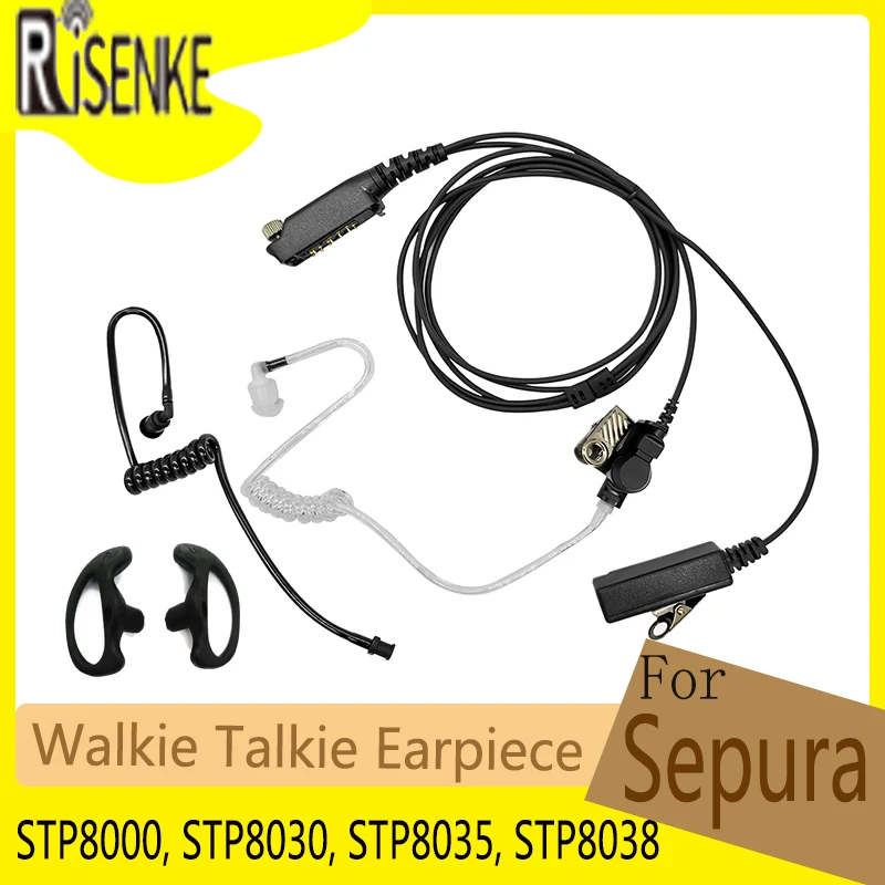 RISENKE STP9000 Earpiece for Sepura STP8000,STP8030,STP8035,STP8038 Walkie Talkie Headset with Mic Ptt Acoustic Air Tube risenke stp9000 earpiece for sepura stp8000 stp8030 stp8035 stp8038 walkie talkie headset with mic ptt acoustic air tube