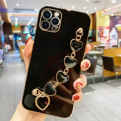 Elegant Plating Silicone Love Heart Bracelet Chain Phone Case Cover for Oneplus ACE 2V (Black)