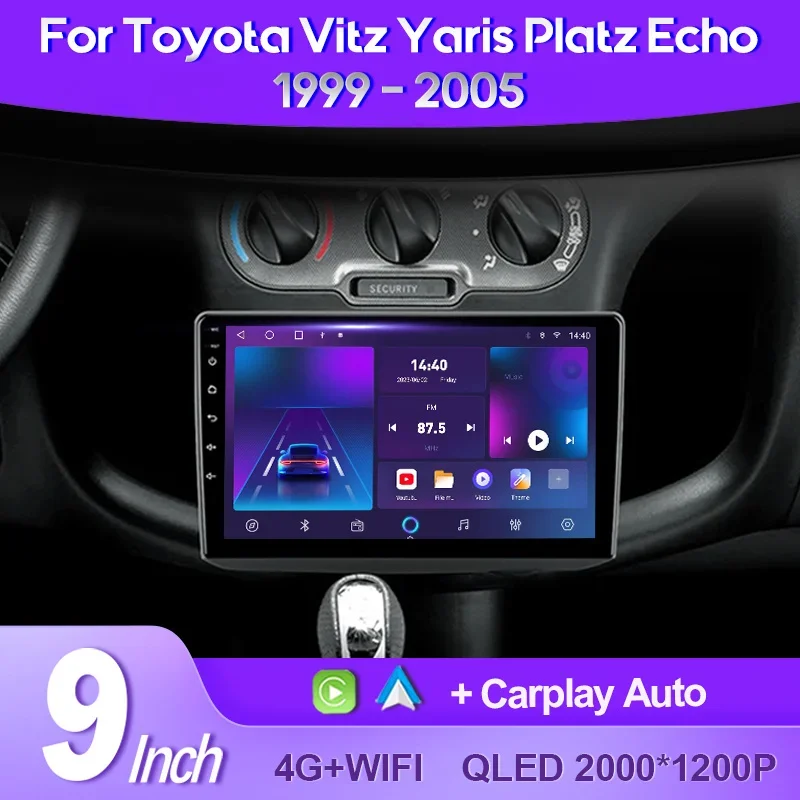 QSZN For Toyota Vitz XP10 Yaris Platz Echo 1999 - 2005 2K QLED Android 13 Car Radio Multimedia Video Player GPS AI Voice CarPlay