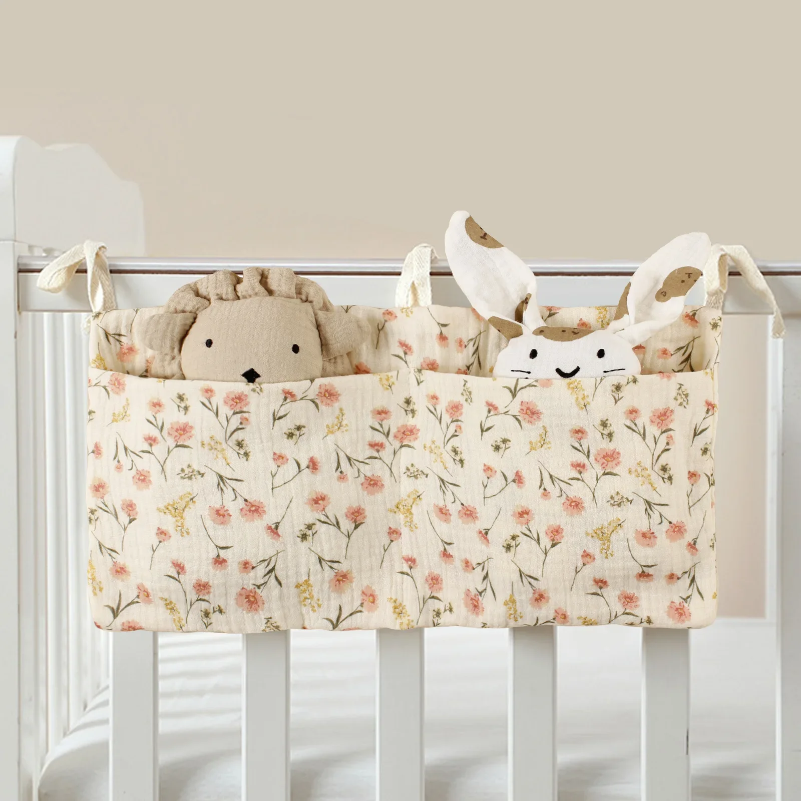 Cotton Bedside Diaper Bag Cute Baby Item Nappy Storage Bag Organizer Baby Crib Bottle Trolley Hanging Bag Bedding Caddy Stacker