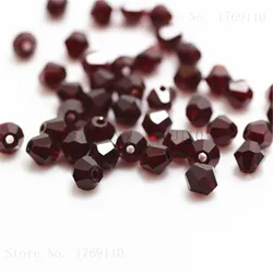 Elegant Black and Silver Bicone Crystal Glass Beads - 100pcs Set (Dark red)
