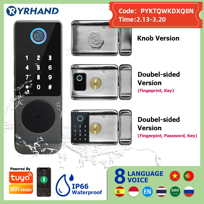 

Tuya Smart lock Waterproof Wifi double Fingerprint Lock Smart Card Digital Code Electronic Door Lock For Home Security Mortise