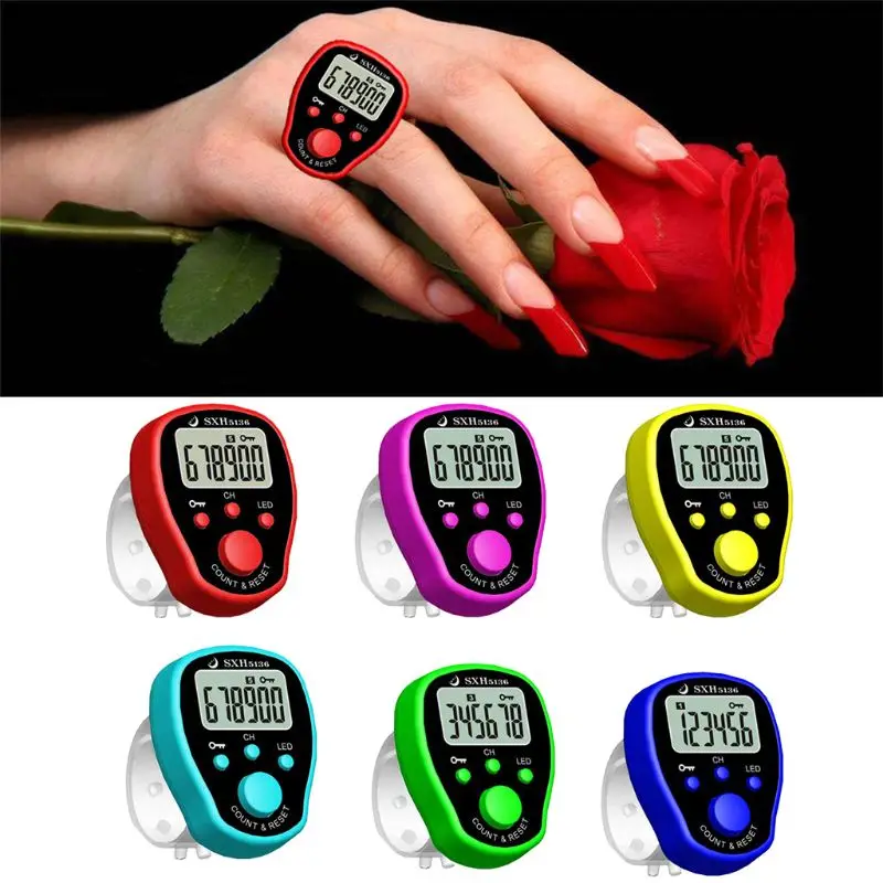 Hand Tally Counter Electronic Counter Electronic Digital Finger Counter LCD Display Counter for Piecework Restaurant Game Scores Buddha Recitation 1Pc Random Color