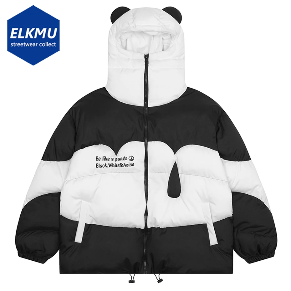 

Hooded Panda Parkas Coat Men Winter Padded Jacket High Neck Mask Hat Windbreaker Thicken Warm Jackets Fashion Man Parkas