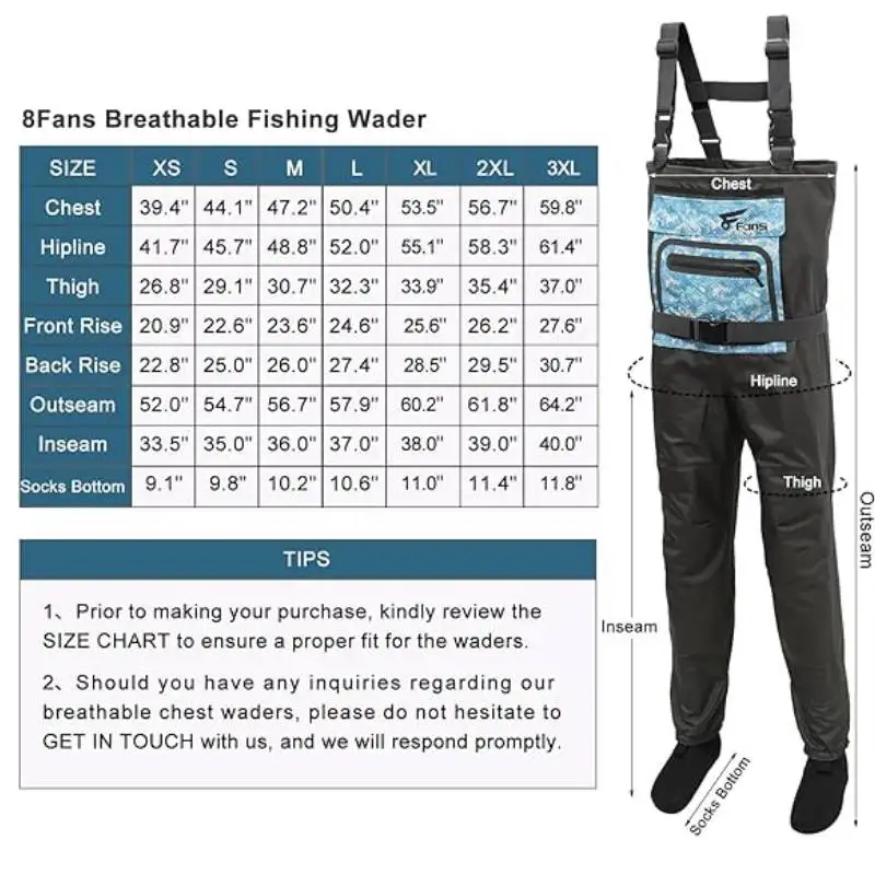 8 Fans Fly Fishing Waders Breathable Waterproof Stocking Foot Chest Waders for Men and Women