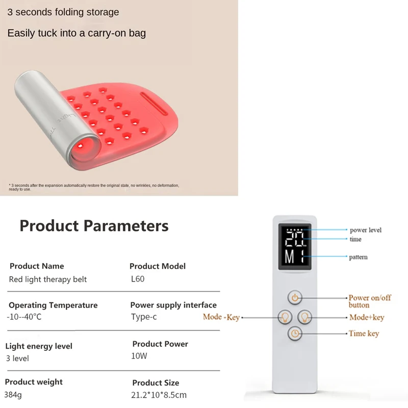 Wearable LED Red Light Therapy Pad 660nm 850nm Near Infrared Therapy Belt Rechargeable for Face Body with Wireless Controller
