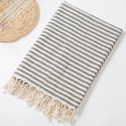 Luxury Striped Tassel Cotton Spa & Beach Towel - 1pc (Black)