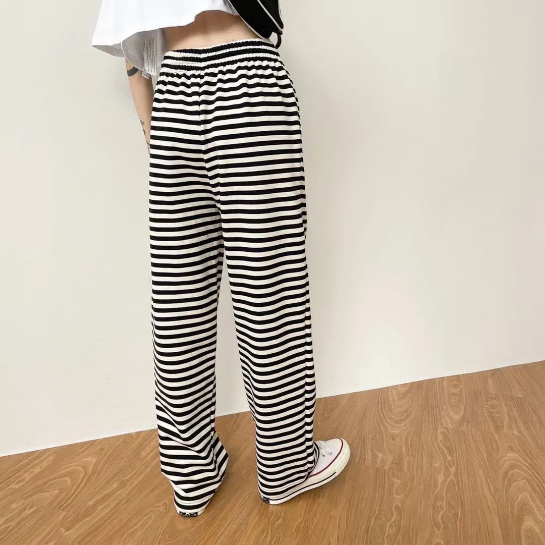 2021 FW Jil Striped Women's Guard Pants Spring and Autumn High Waist Straight Tube Floor Mopping Casual Sports Pants Trend work trousers