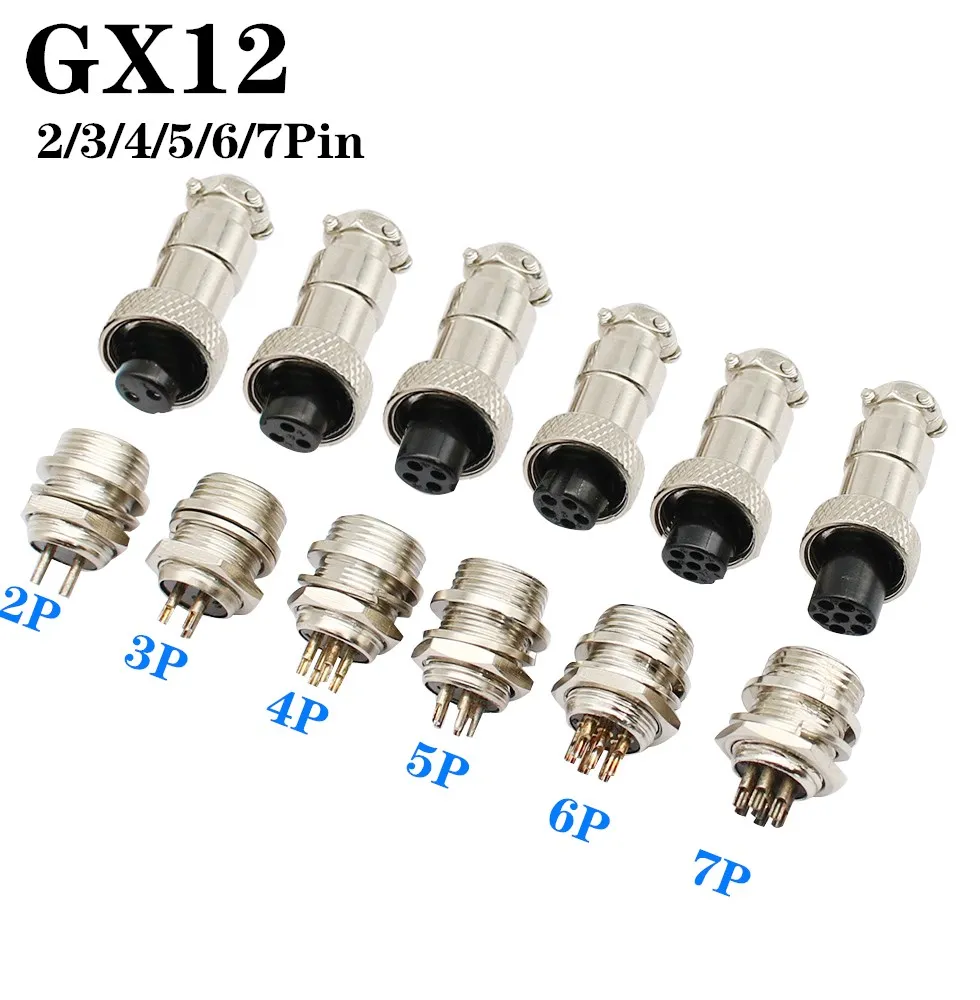 

GX12 panel circular aviation connector plug socket 2pin 3Pin 4Pin 5Pin 6Pin 7Pin 5A 125v M12 connectors