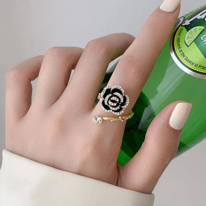 Finger Rings Fashion Rings Zircon Rings Metal Rings Rose Flower Shaped Metal Rings for Women