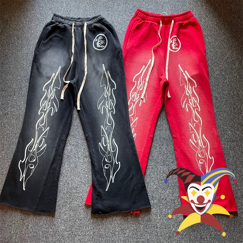 

2023fw Hellstar Studios Red Flare Sweatpants Men Women Patchwork Heavy Fabric Vintage Jogger Drawstring Pants