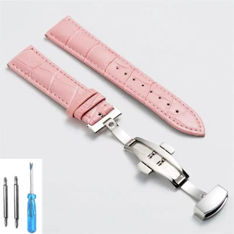 Premium Leather Watch Strap with Butterfly Clasp - Elegant Wristband Accessory