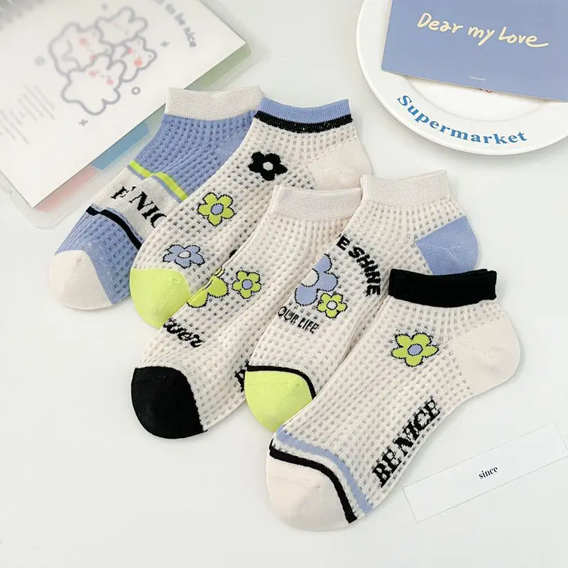 

Носки весенне-летние тонкие сетчатые дышащие низкие носки с цветочным принтом Симпатичные женские носки в японском стиле подарок для девочек Kawaii Lolita Sox