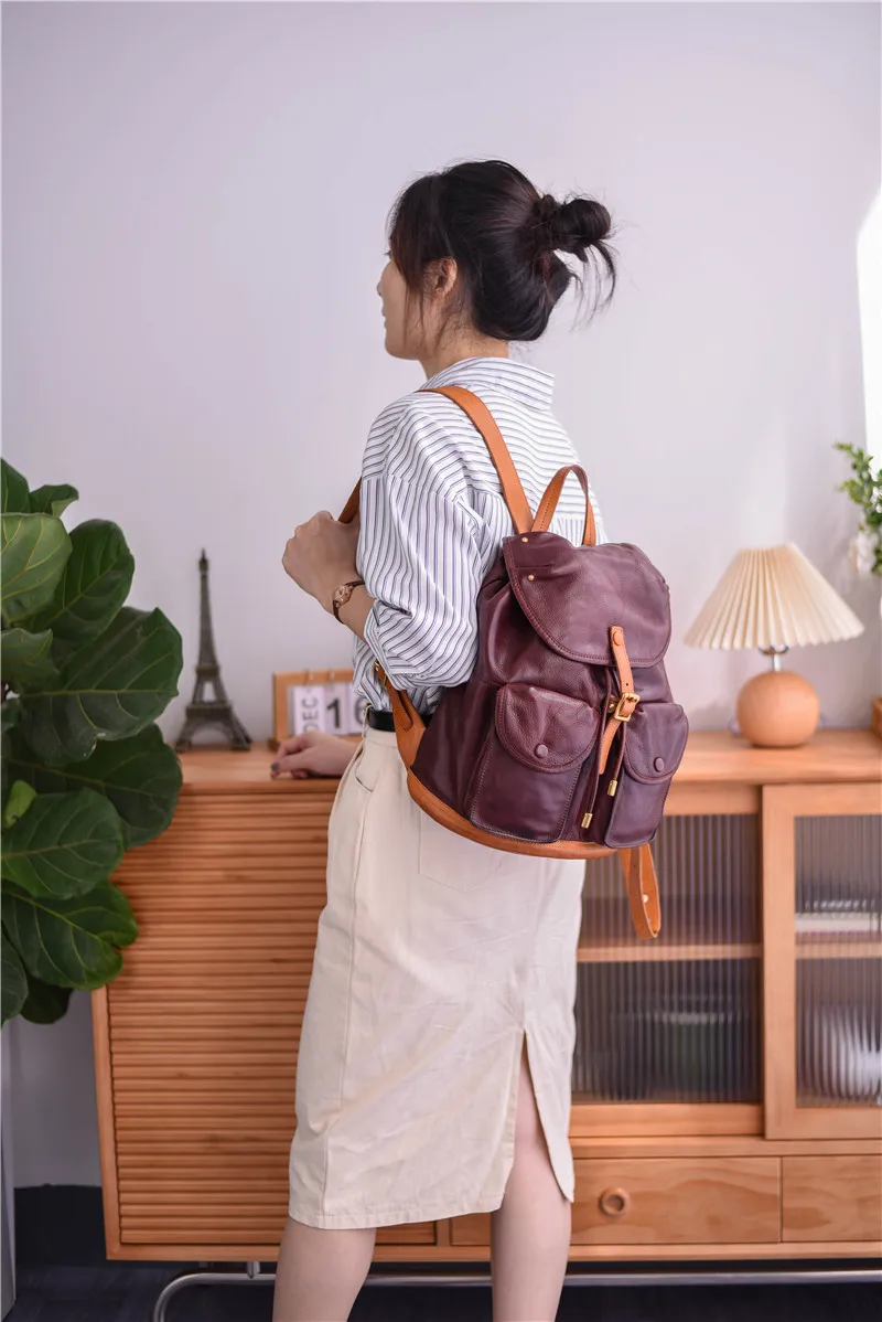 PNDME mode vintage designer echtes leder frauen multi-tasche rucksack echtes rindsleder reise weiche echte rindsleder weibliche bookbag – Detail 15