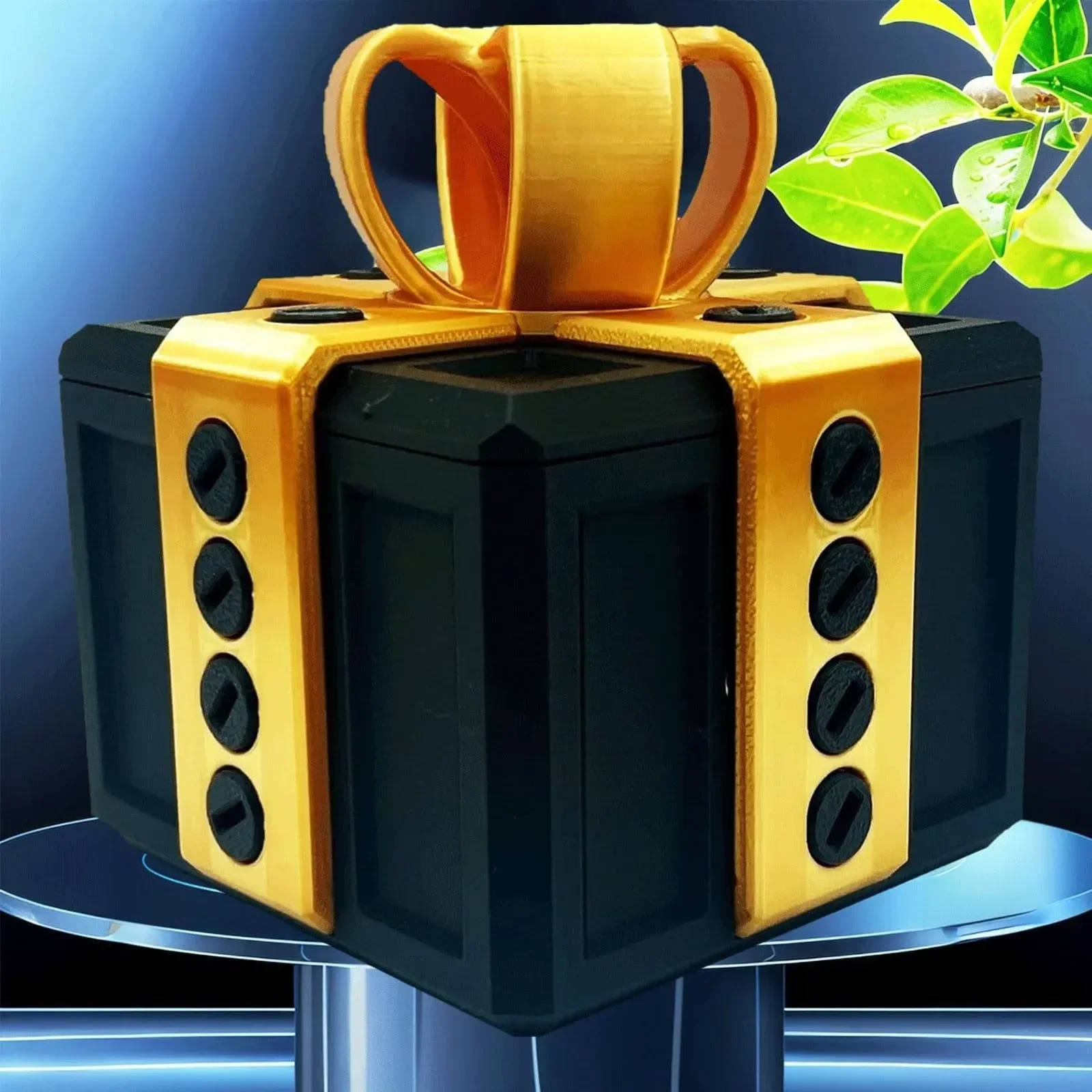 Prank box lined up with other novelty containers