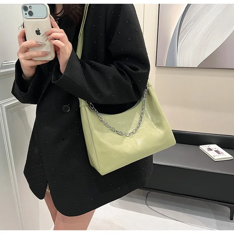 Retro Large Capacity Chain Bag 2024 New Fashion Soft Leather Shoulder Bag Simple Temperament for Women's Crossbody Bag