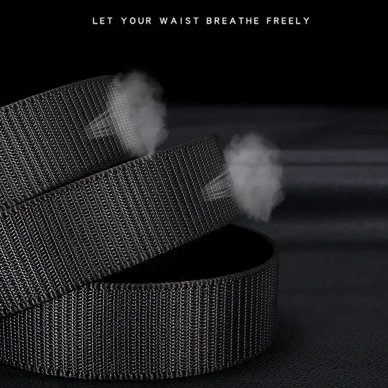 Men's Belt Automatic Metal Buckle Imitation Nylon Webbing Outdoor Work Belt Toothless Automatic Buckle Casual Sports Canvas Belt