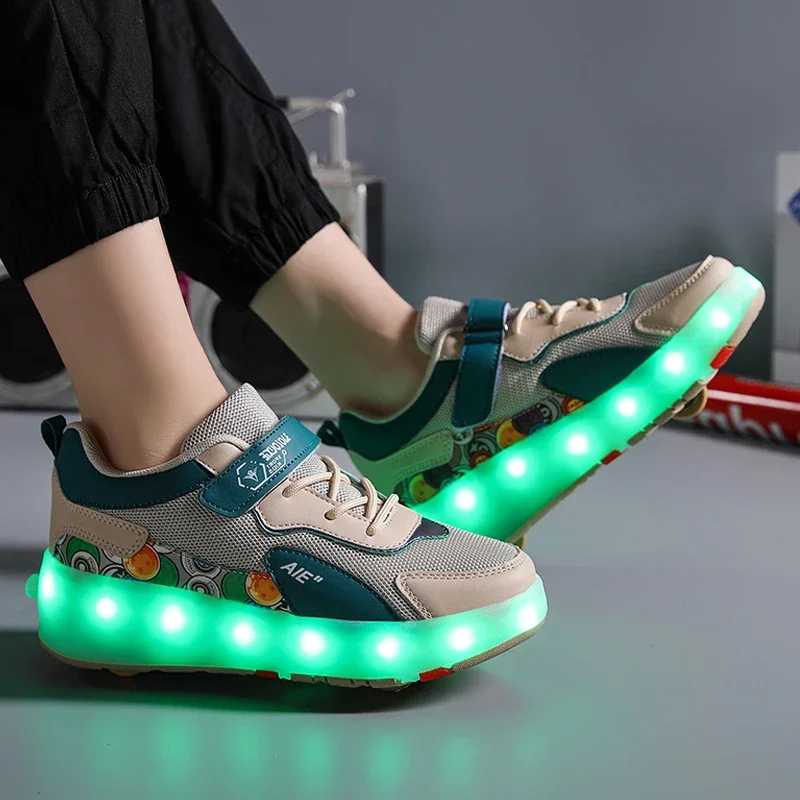 Roller Skate Shoes Children Fashion Casual Sports Sneaker Boys Girls 4 Wheels Footwear Kids Toys Games Birthday Gift Led Light