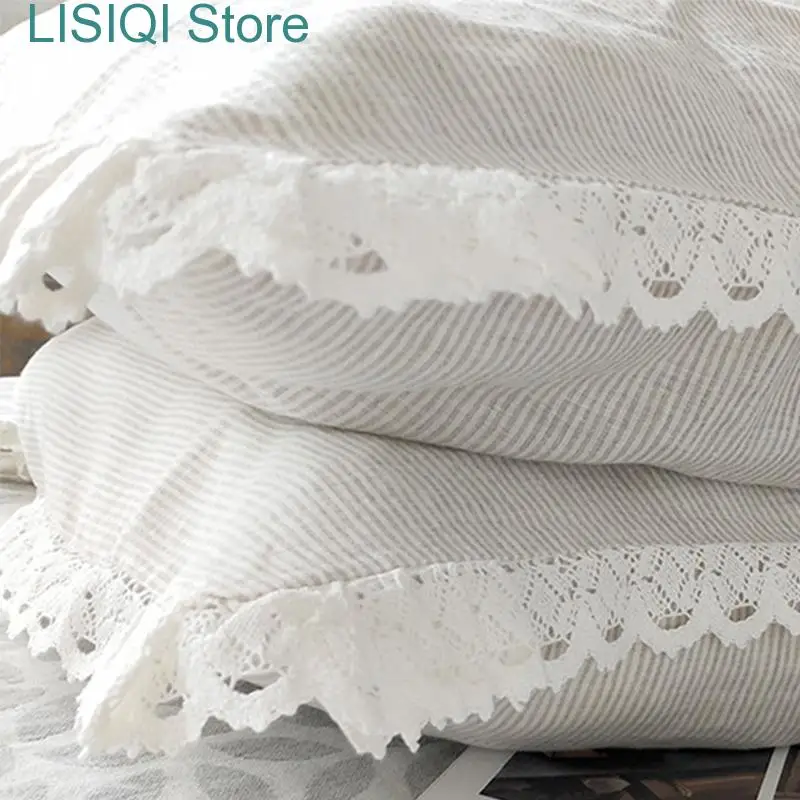 

New Elegant White Cutwork Lace Pure Linen Matching Pillowcase Bedding Crochet Eyelet Ruffled Sham Pillow Cover