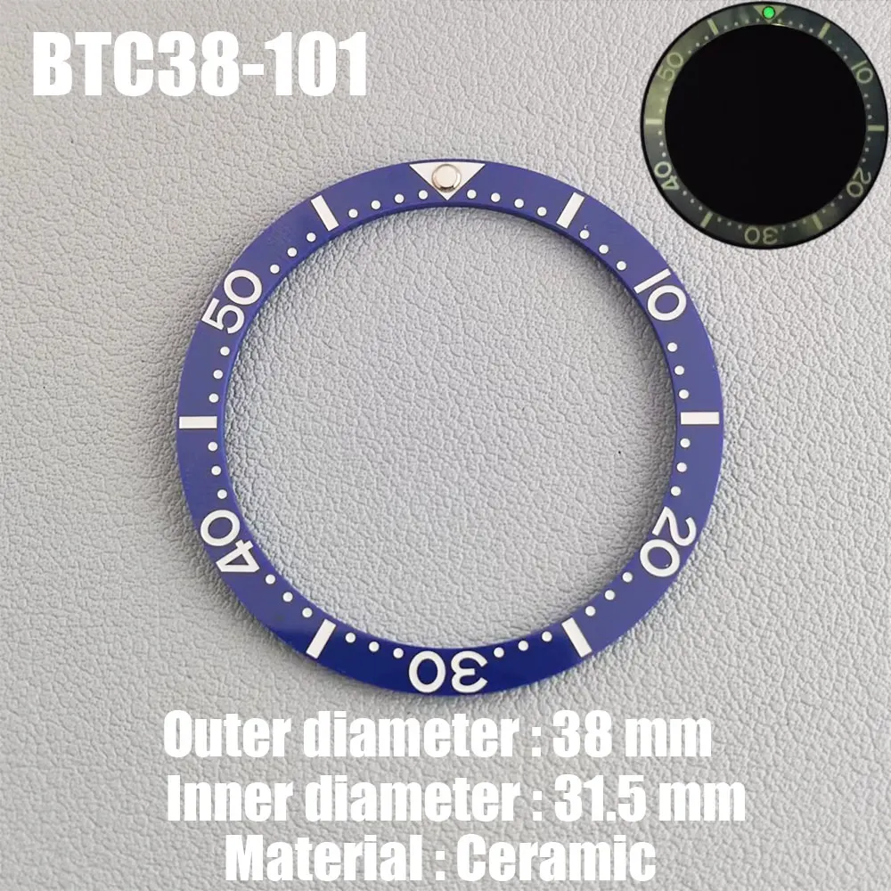 Luminous Ceramic Watch Bezel Insert - 38mm Flat Design