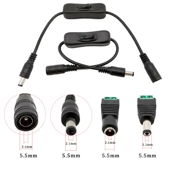 DC Power Male Female Cable Adaptor ON OFF Inline 304 Switches 12V 5.5x2.1mm DC Power Plug Jack Connector  For LED Light Strip